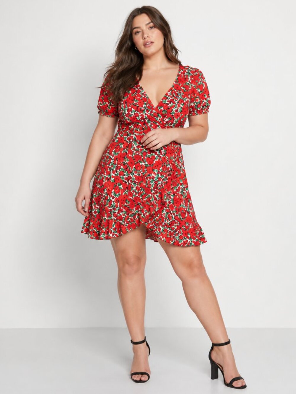 Molly Bracken 2X Red Poppy Floral Button Front Midi Dress Plus Size